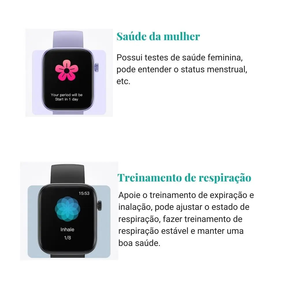 Relogio Smart Unisex Voz Ativo Monitoramento de Saúde, Impermeável, Notificação Inteligente