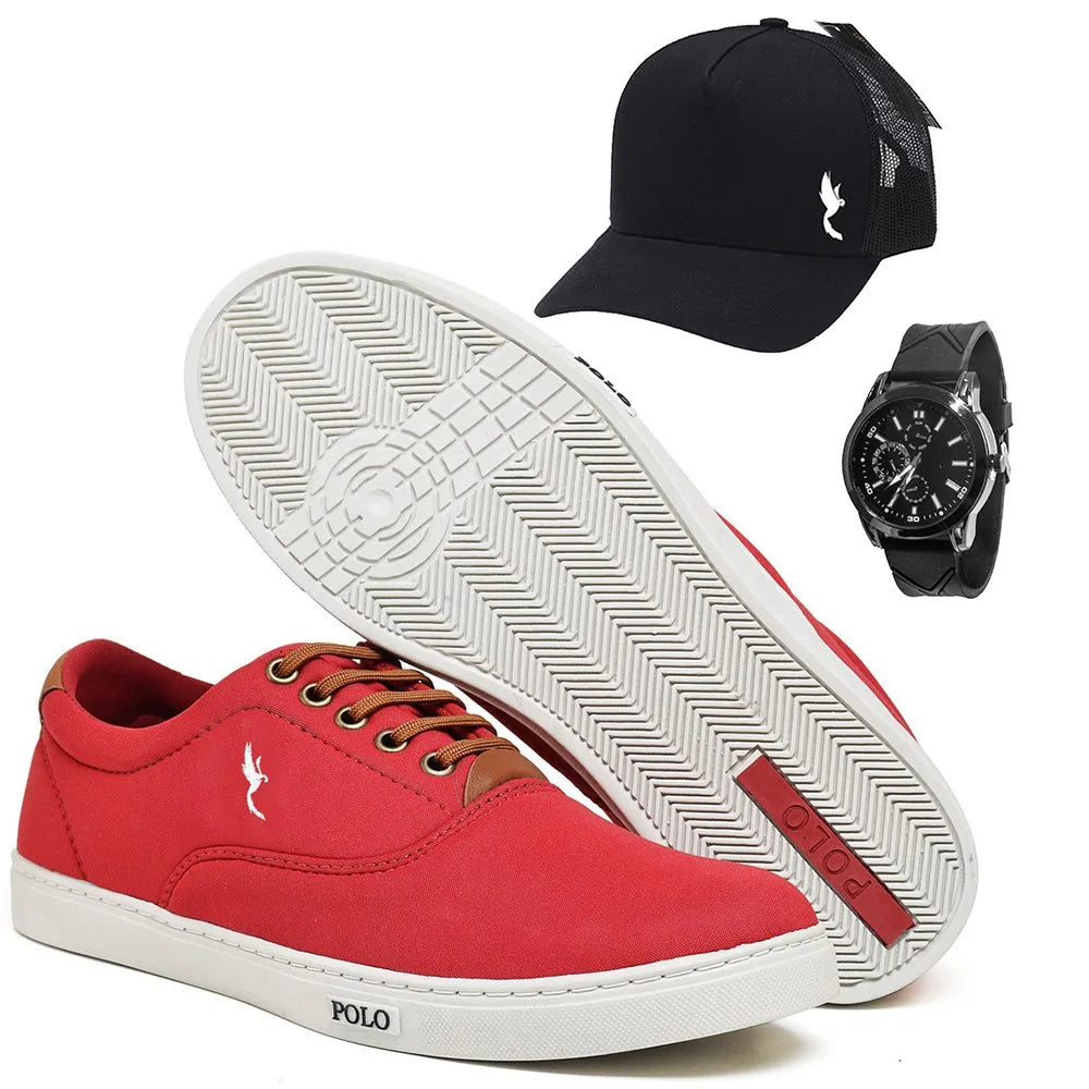 Tennis Masculino Polo Casual /Relógio e Bone