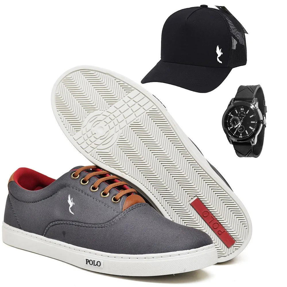 Tennis Masculino Polo Casual /Relógio e Bone