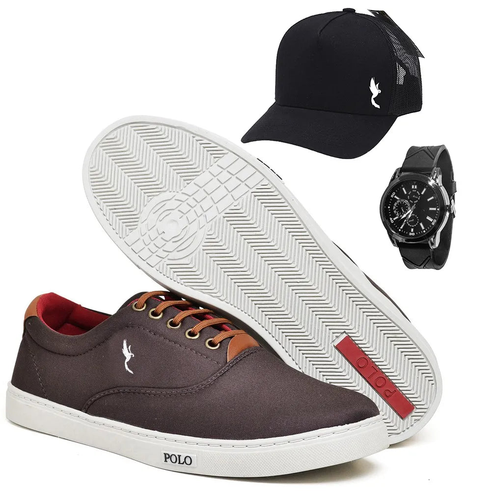 Tennis Masculino Polo Casual /Relógio e Bone